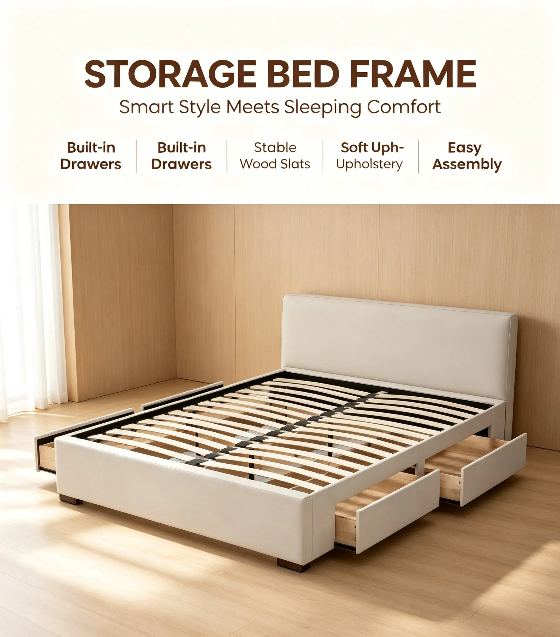 Modern and Contemporary Fabric Upholstered 4-Drawer Platform Storage Bed Frame