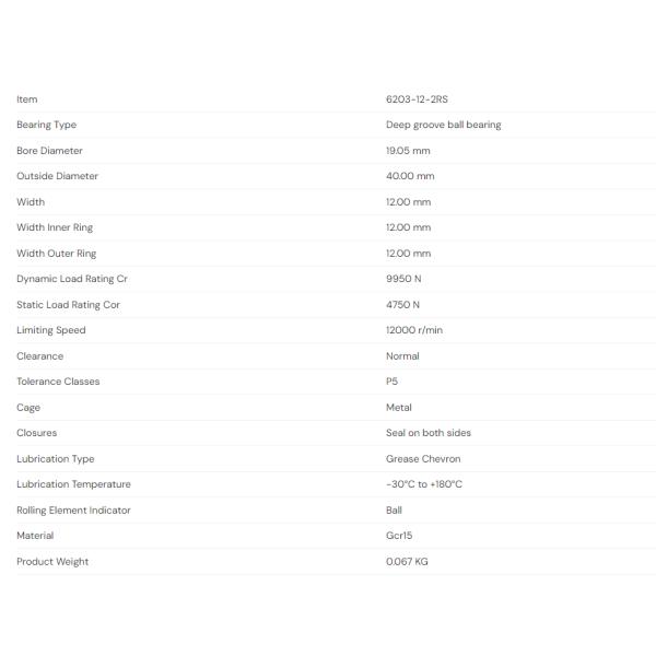 Deep Groove Ball Bearing 6203-12 2RS,Single Row Deep Groove Ball Bearing 6203-12 2RS,China Ball Bearing 6203-12 2RS