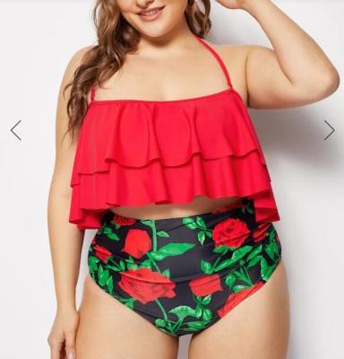 Big Size Wrap Halter Top With Floral print Bikini Set Swimwear Women size 3XL