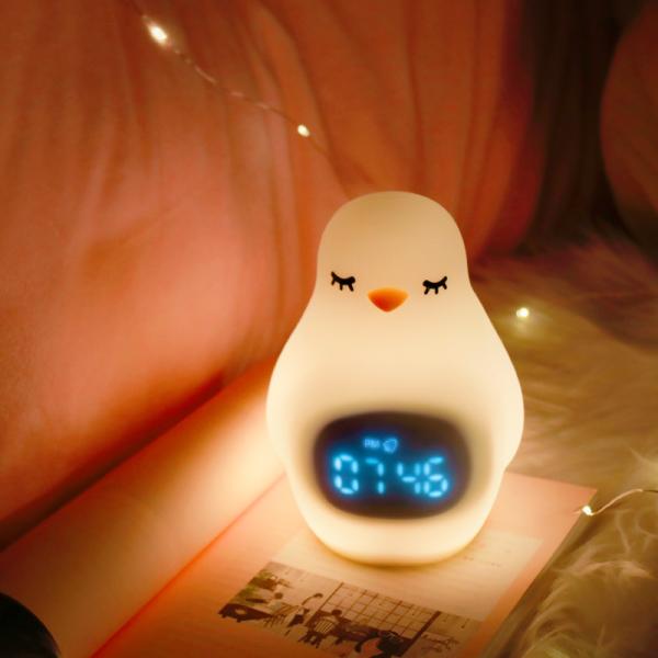 Penguin Gifts Lamp for Kids Table USB Charging Baby Night Light Silicone LED Alarm Clock
