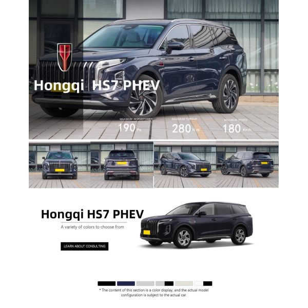 2026 Hongqi HS7 PHEV Luxury Midsize SUV 358kW AWD 120-125km EV Range 6.8s 1000km+ Combined L2 ADAS Global Export