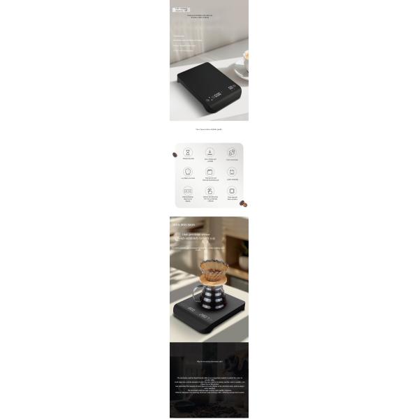 Timer and Silicone Base BAMBOO Rechargeable Digital Scale for Coffee 3kg/0.1g Accuracy