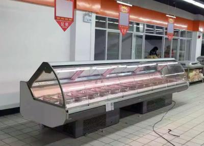 Refrigerador refrigerando da exposição do supermercado fino do fã, refrigerador aberto do supermercado fino para a exposição da carne do supermercado