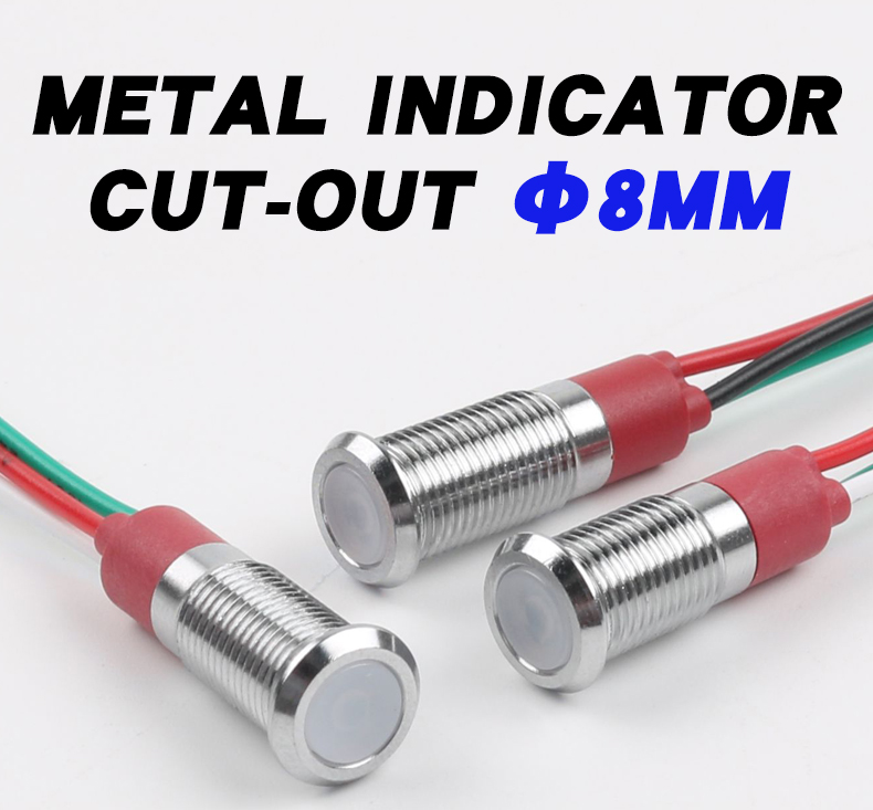 8mm Red Green BiColor LED Metal Indicator Light High Brightness 3V/6V/12V/24V Panel Mount for Industrial Use