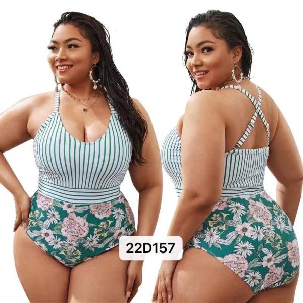 Bikini Large Size Ladies Swimwear Color Matching Conjoined Plus Size Swim Wear UPF 50+