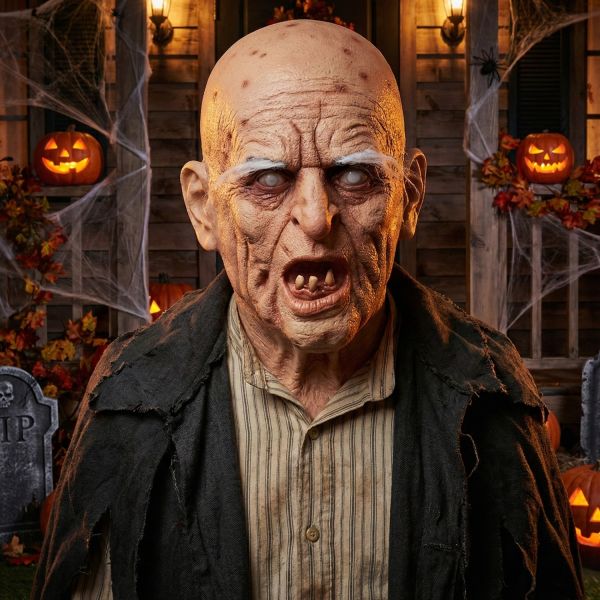 Hyper-Realistic Old Man Zombie Latex Mask - Premium Quality Latex Halloween Mask One Size Fits Most