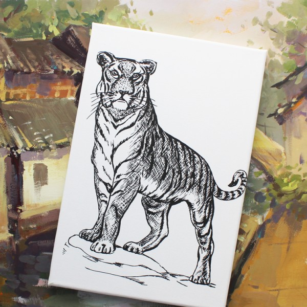 hot sale animal printing kids oil painting canvas with watercolor set