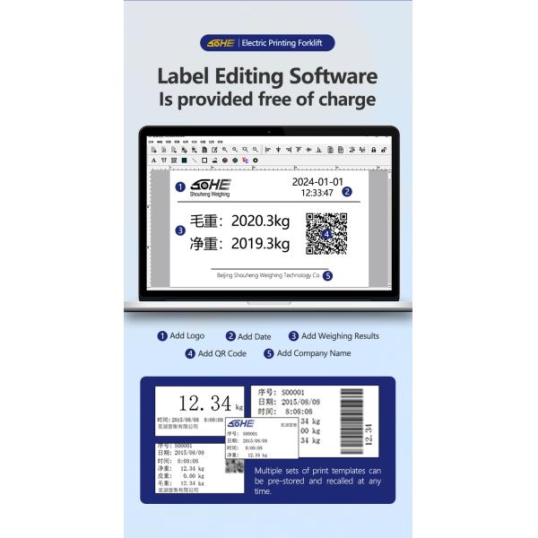 SOHE 1-3t Electric Pallet Truck with Scale and Label Printing  ODM LED Display