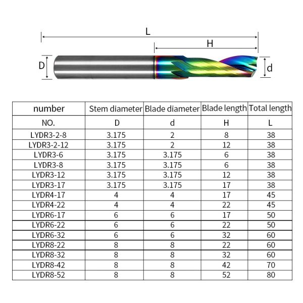 YingBa DLC Coated Single Blade Router Bit with 25° Helix Angle and 10mm Effective Cutting Length for Aluminum CNC Milling