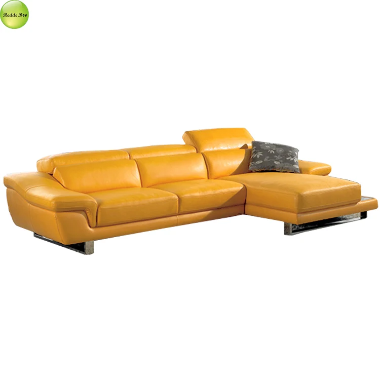 Orange Genuine Leather Corner Sofa Furniture Sectional Couch U Shaped