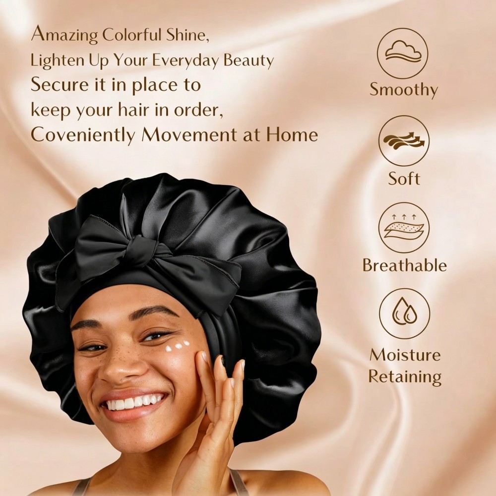Adjustable Satin Silk Lined Double Layer Hair Bonnet With Tie Band
