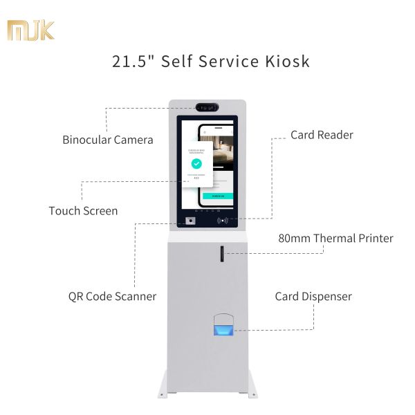 MJK 21.5 Capacitive Windows Touch Screen SDK Enabled Android/Linux Self Service Indoor Hotel Booking Payment Kiosk Facial