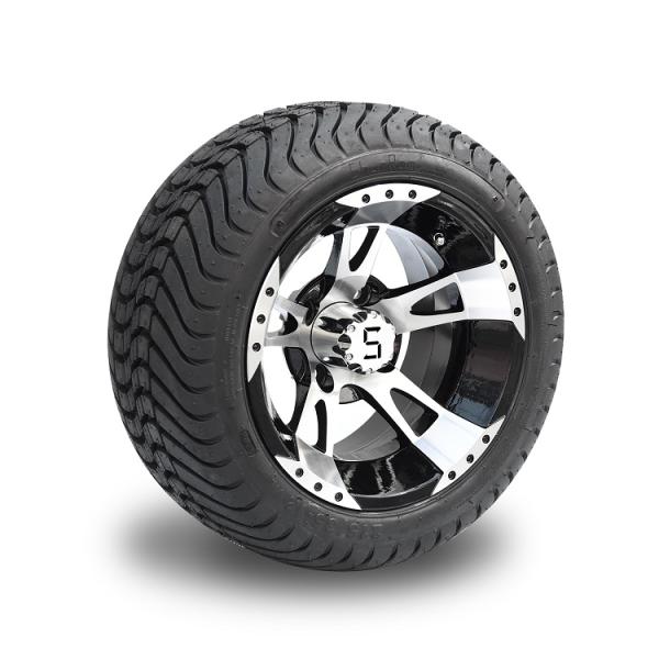 12'' 14'' Golf Cart Wheels Machined Glossy Black 5 Spokes Offset -25