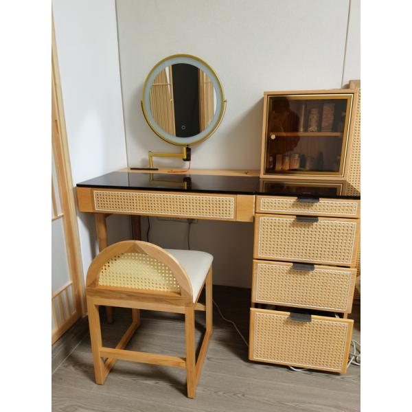 Solid Wood Corner Makeup Vanity Set Dressing Table Rotatable Mirror