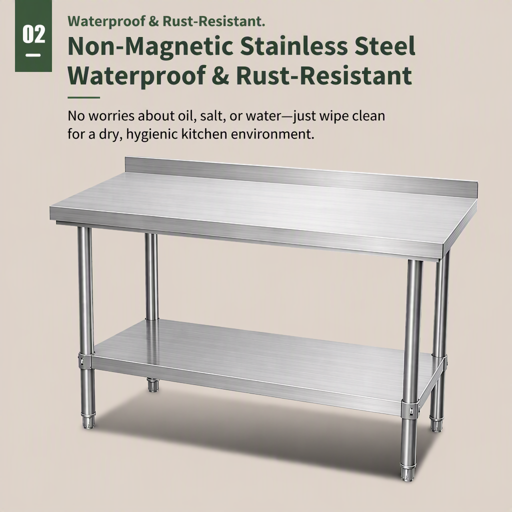 Mobile Stainless Steel Work Table with Adjustable Height and Casters for Commercial Kitchens