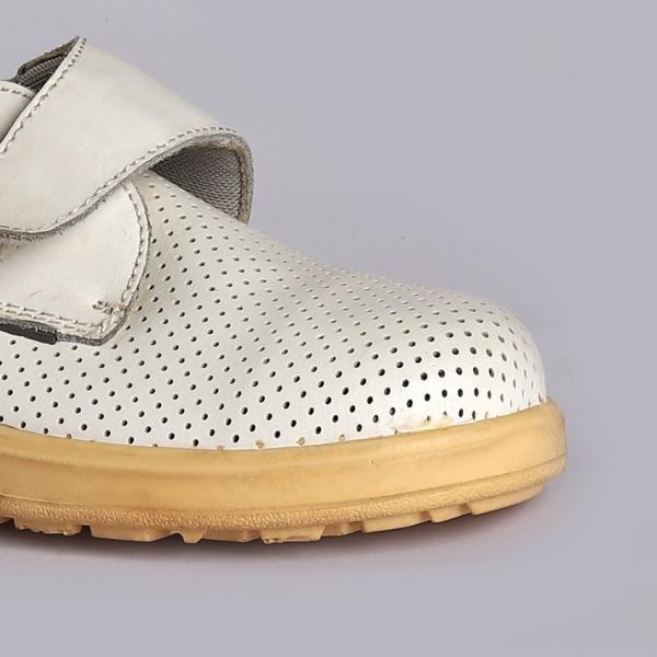 Oil Resistant Unisex Lace Up Low Cut Safety Shoes White Upper Color Leather Mesh PU Metal Eyelets