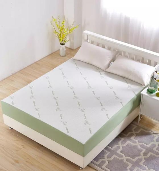 Green Bamboo Memory Foam Mattress Protector Queen Size TPU Material Easy Removed