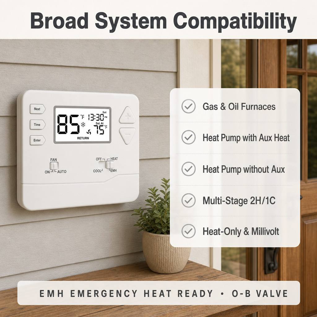 Riseem ±1°C Accuracy Heat Pump 7 Day Thermostat for Wall or Junction Box Mounting Means and Conventional or Heat Pump Applications