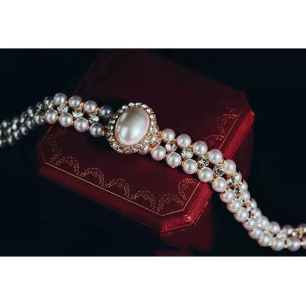 Double Row Pearl And Rhinestone Necklace Inlaid Crystal Diamond OEM ODM