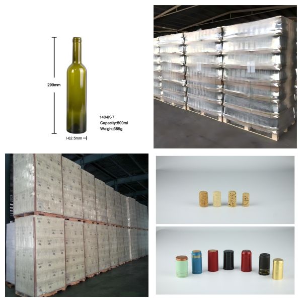 500ml Mid Size Bordeaux Green Wine Bottles Cork Top For Table Wine 385g 1404K-7