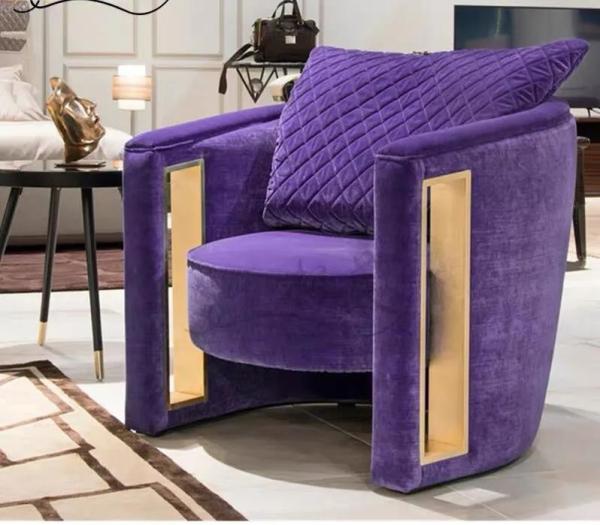 Creative Armrest Hollow Velvet Metal Single Sofa Chair Italian Style Customized