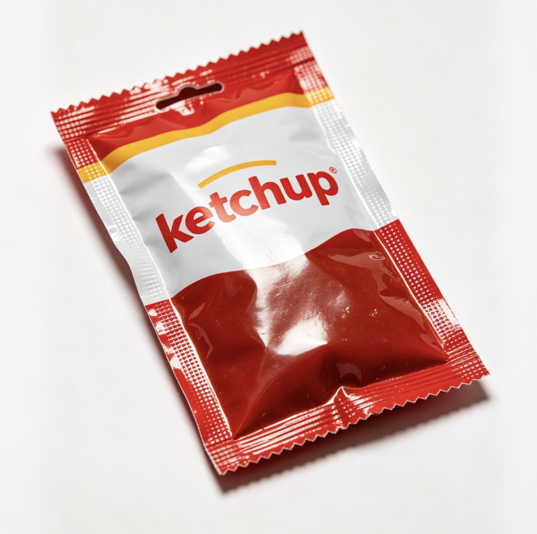 Custom Printed Ketchup Portion Pack with Easy-Tear Notch and Premium Barrier Film for Food Service
