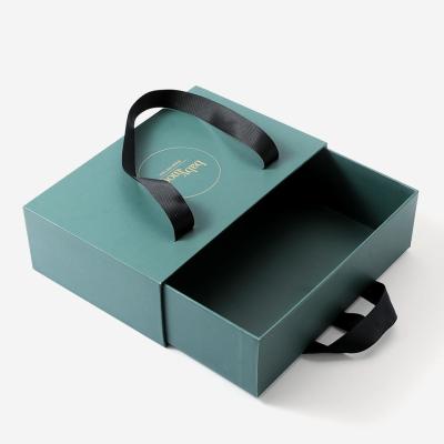 Custom Hard Cardboard Drawer Boxes Sliding Type with ribbon Handle