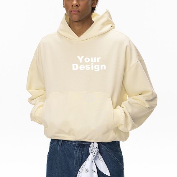 Boxy Cropped Hoodie, 380G Loose Fit Men’s Long Sleeve Hooded Sweatshirt with Pockets | OEM & ODM Supported, Custom Logo, Fabric & Color Available