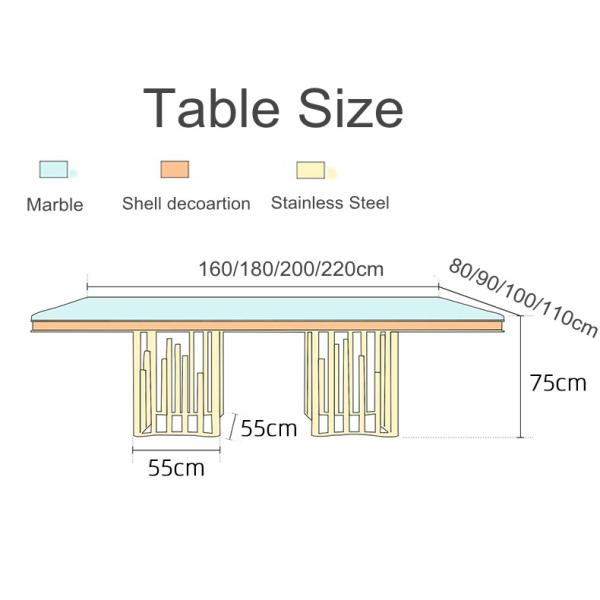 Chaises dinantes contemporaines de table de salle à manger de marbre d'effet et d'acier inoxydable des chaises 200cm
