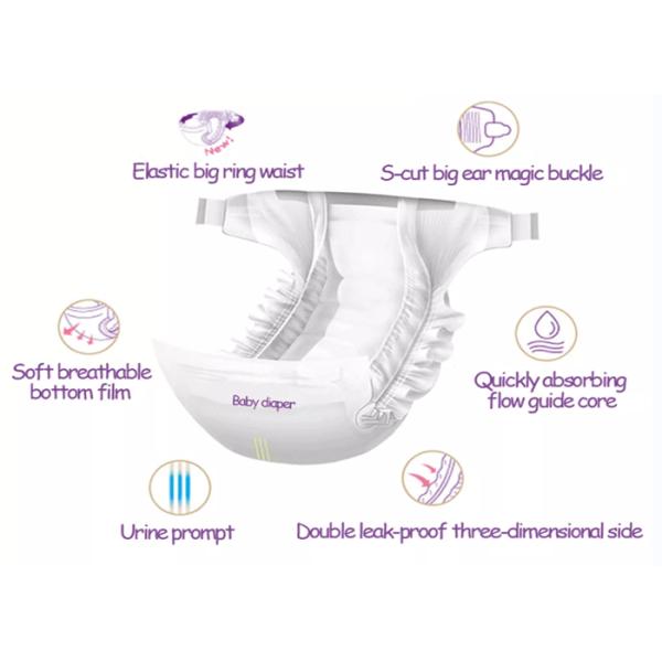 Elastic Waistband Disposable Baby Diaper Eco Friendly With Magic Tape
