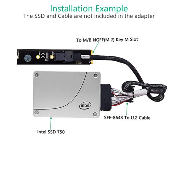M.2 Module With Mini-SAS HD (SFF-8643) 36-Pin Connector For U.2 (SFF-8639) NVMe SSD (Upward MiniSAS)