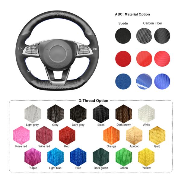 Mercedes Benz W205 AMG C43 C117 GLA 45 X156 C218 W213 Carbon Fiber Suede Steering Wheel Cover