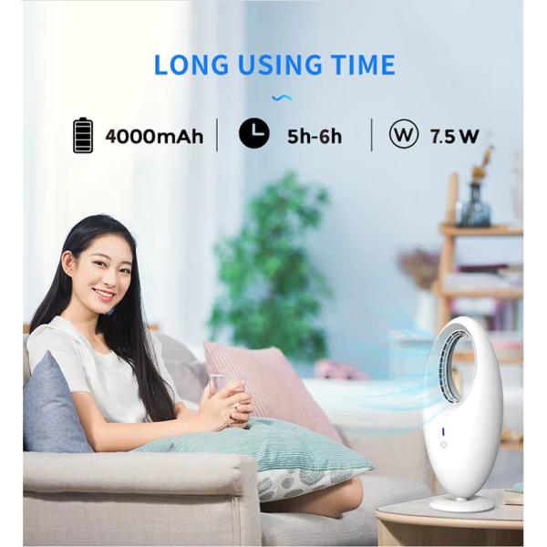 Portable Electric Desk Fan Rechargeable Mini USB Bladeless Table Fan ABS PC Tower Fan