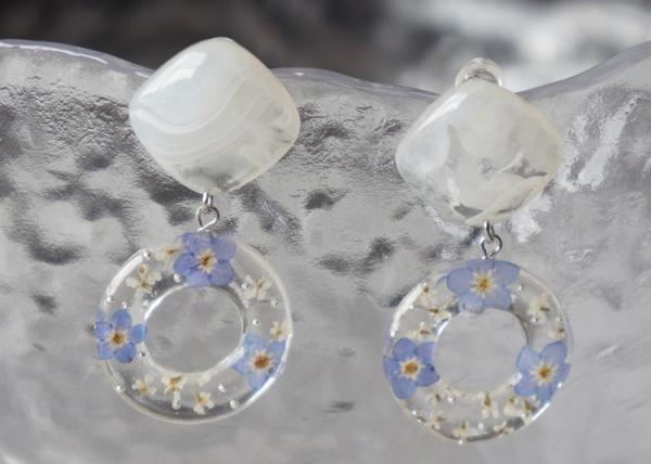 Forget-Me-Not Handcrafted Blue White Cube Single Stone And Germany Resin Ring Earrings For Christmas
