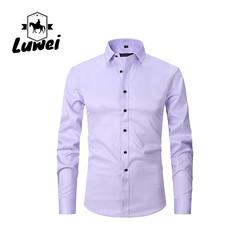 Solid Color Men Shirts Apparel Business Casual Polyester Stand Collar Clothes