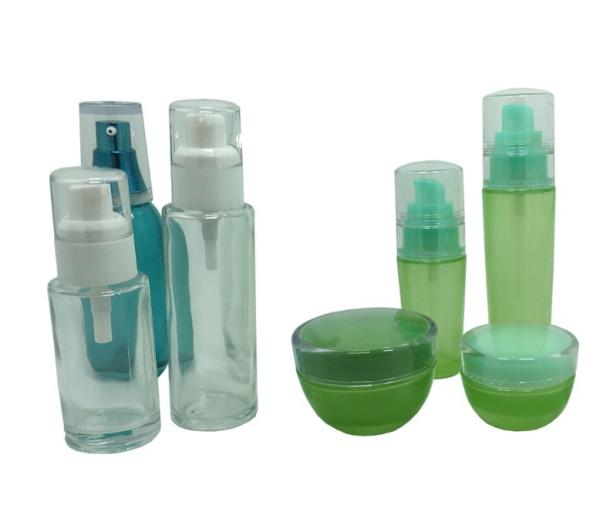 Luxury Packaging Custom Cosmetic Containers , Round Glass Toner Bottle And Cream Jars