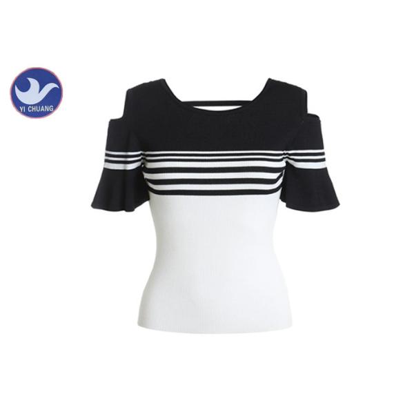 Trumper Ruffle Cuff Womens Knit Pullover Sweater Crew Neck Off Shoulder Type