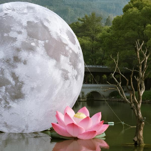 LED Lighting Outdoor Inflatable Decorations Giant Moon Lotus Flower Balloons