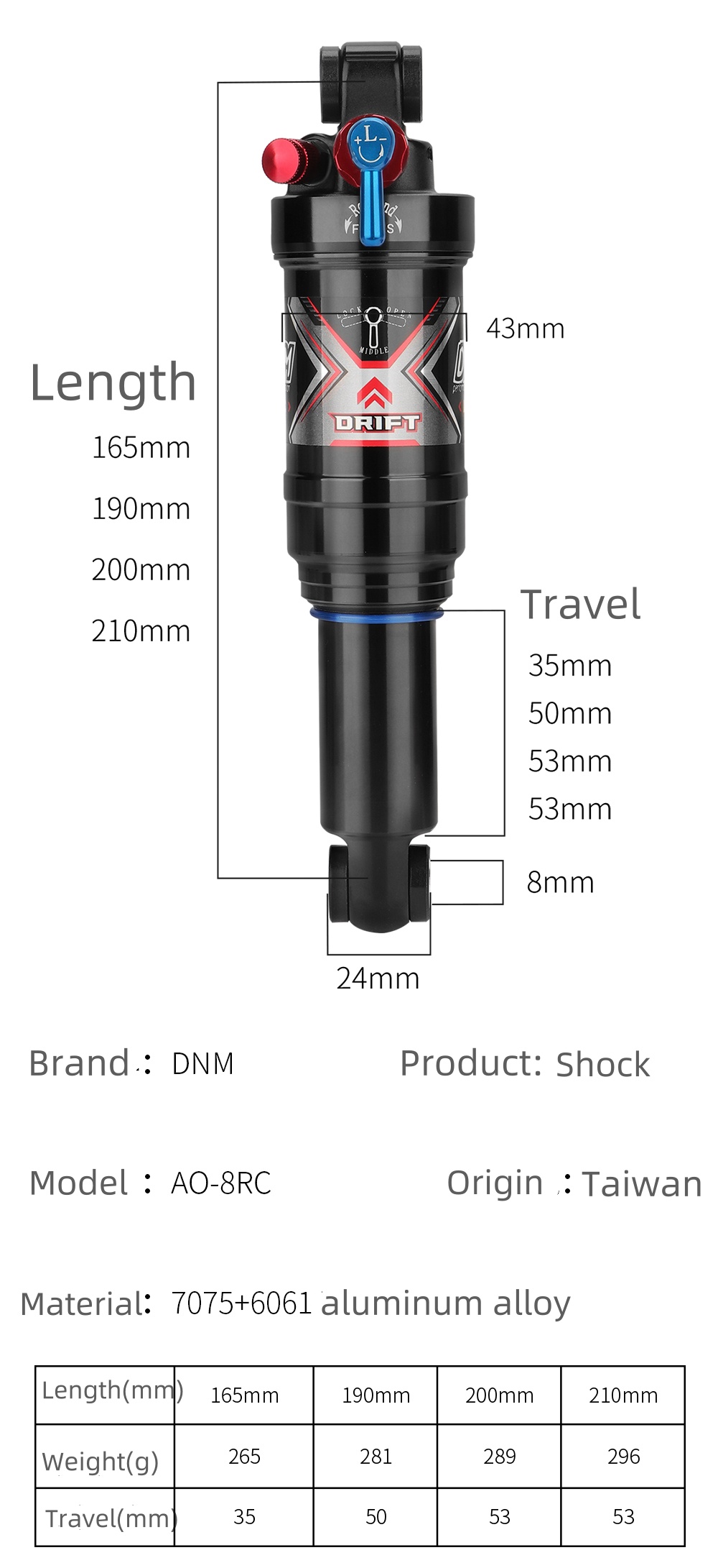 Dnm Ao-8RC Мотоциклетный пружинный амортизатор воздушного удара с регулировкой демпера