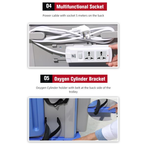 MN-EC001 China Manufactured Medical ABS Material Emergency Trolley with Stainless Steel