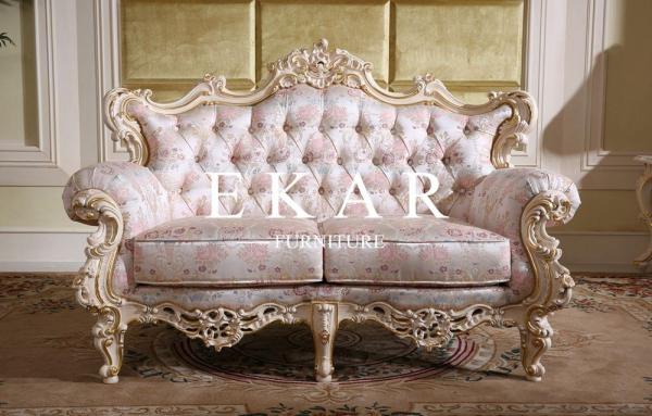 Luxury Antique Chesterfield French Carved Living Room Fabric Sofa  LS-A115T