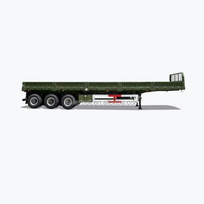 Versatile and 3-Axle Drop Side Rail Wall Flatbed Semi-Trailer for Heavy Cargo Hauling