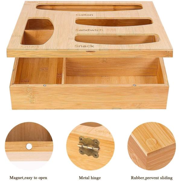 12x12x3 Inch Bamboo Kitchen Storage Ziplock Bag Storage Organizer