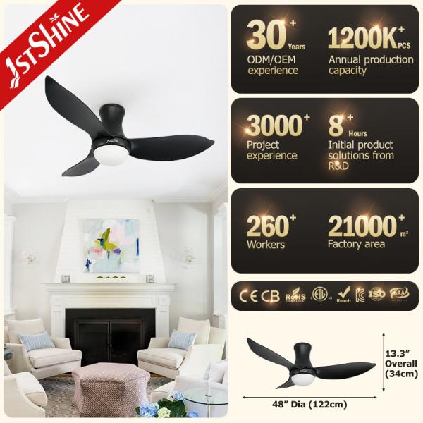 LED preto 3 lâminas ABS Ventilador de teto motor Dc moderno silencioso flush montado