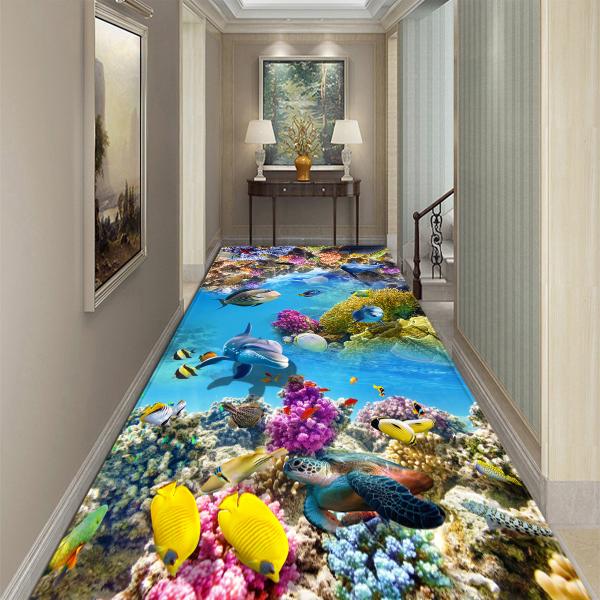 3D floor painting, three-dimensional entrance, long square living room carpet, floor mat, anti slip and water absorbing