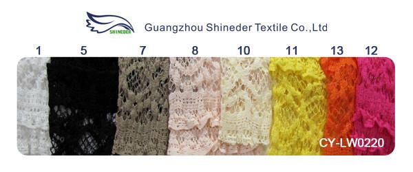 Eco-Friendly Stretch Lace Cotton Spandex Fabric , Beige Elastic Lace Trim CY-LW0220