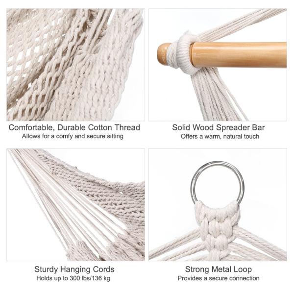 High Capacity Camping Hanging Chair Outdoor White Rope Hammock Chair With Stand
