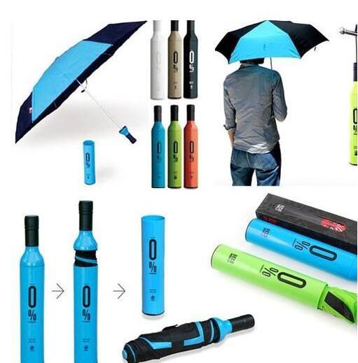 Sky Blue Wine Bottle Umbrella Plastic Handle Strong Fiberglass Shaft / Ribs