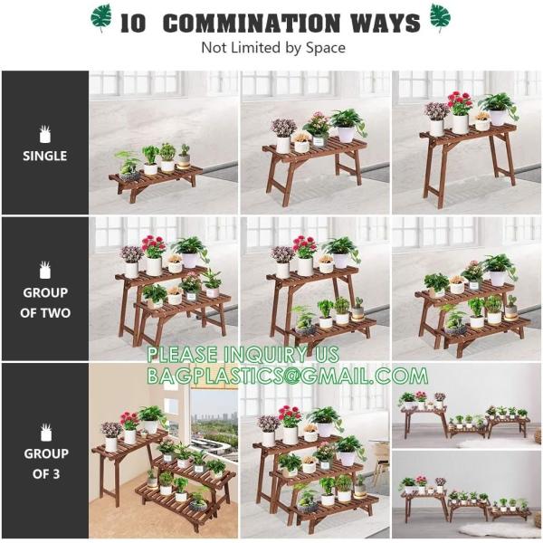 Wood Plant Stand Ladder Plant Shelf, Flower Pot Display Rack Freestanding Planter Holder for Organizer Multiple