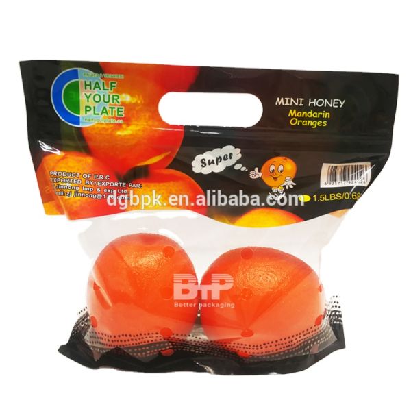 The OEM Fruit Packaging Bag Orange Clear Plastic Bag With Holes and Zipper for Fruit Packing
